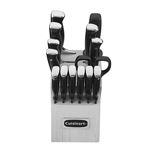 Cuisinart 15-Piece Knife Set with Block - Cast Excessive Carbon Stainless Metal, Triple Rivet Design, Black/Grey C77BTR-15PG