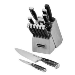 Cuisinart 15-Piece Knife Set with Block – Cast Excessive Carbon Stainless Metal, Triple Rivet Design, Black/Grey C77BTR-15PG