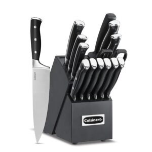 Cuisinart 15-Piece Knife Set with Block – Solid Excessive Carbon Stainless Metal, Triple-Riveted, Black/Black C77BTR-15PBK