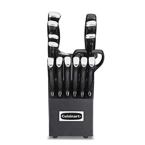 Cuisinart 15-Piece Knife Set with Block - Solid Excessive Carbon Stainless Metal, Triple-Riveted, Black/Black C77BTR-15PBK