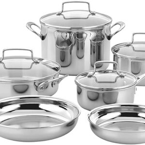 Cuisinart Traditional 10-Piece Cookware Set – Contains Saucepans, Sauté Pans, and Skillets with Drip-Free Tapered Rims and Cool Grip Handles, Stainless Metal, Mannequin TPS-10