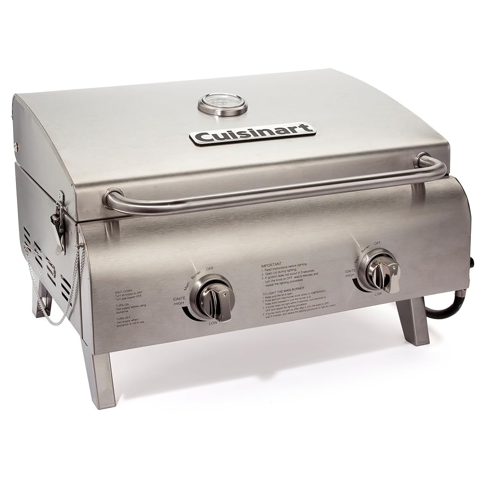 Cuisinart Transportable Propane Gasoline Grill with Twin Burners (20,000 BTUs Whole) – Compact Chef’s Model Grill for Tenting, Tailgating, and Barbecuing, Manufactured from Stainless Metal