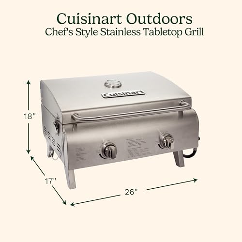 Cuisinart Transportable Propane Gasoline Grill with Twin Burners (20,000 BTUs Whole) - Compact Chef's Model Grill for Tenting, Tailgating, and Barbecuing, Manufactured from Stainless Metal